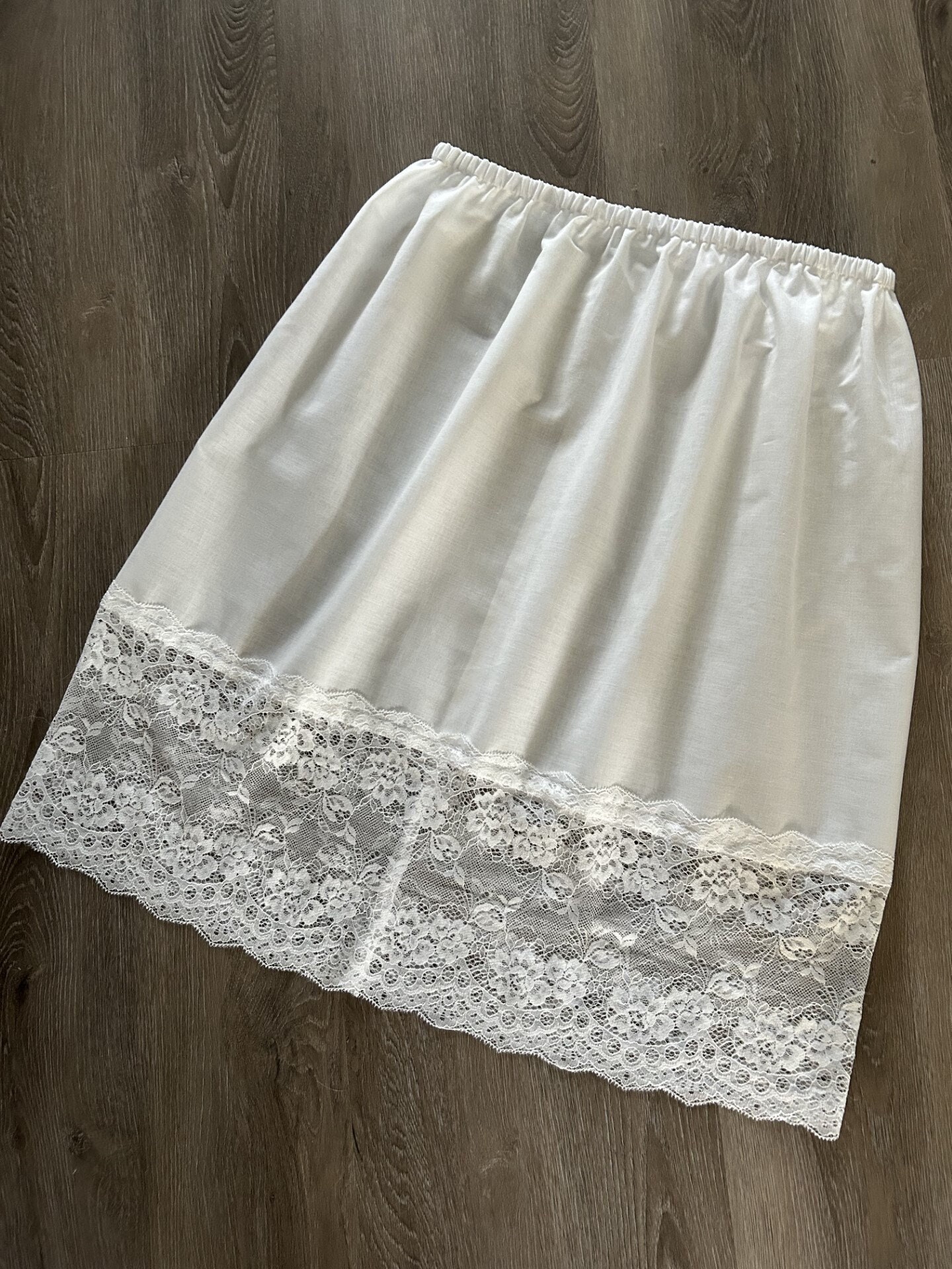 Slip Extender Ivory Embroidered Lace Trim Long Slip, Lace Slip