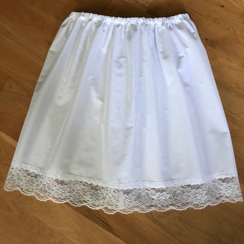 Simple White Cotton Lawn Half Slip with Lace Edging Choose Waist and Length to Order image 1