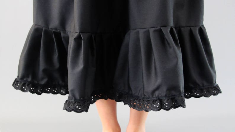 Black Cotton Petticoat Plain Edged Lace Edged or Broderie Anglaise Choose Length Waist Brod/Anglaise Edge