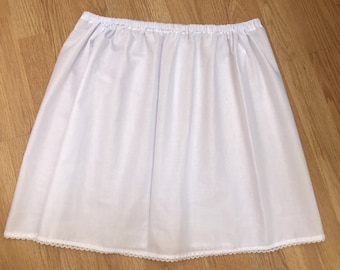 Lightweight Pure Cotton Half Slip - White Lace Edged - Choose Length + Waist
