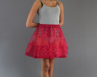 Cerise Hot Pink Lace Petticoat Skirt - Choose Length + Waist