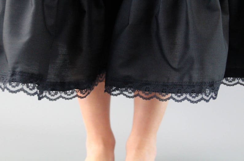 Black Cotton Petticoat Plain Edged Lace Edged or Broderie Anglaise Choose Length Waist Lace Edged