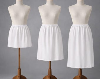 Lightweight White Cotton Half Slip – Lace Edged, Custom Length & Waist, Breathable Underskirt