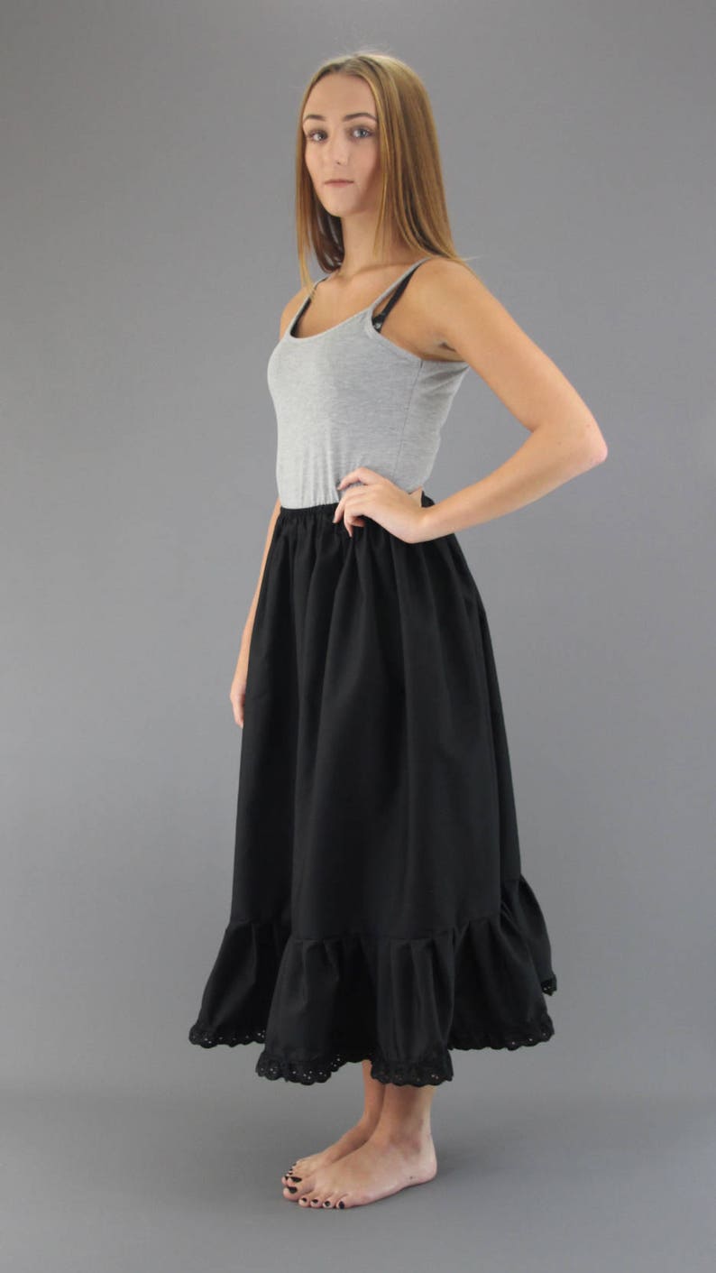 Black Cotton Petticoat Plain Edged Lace Edged or Broderie Anglaise Choose Length Waist image 2