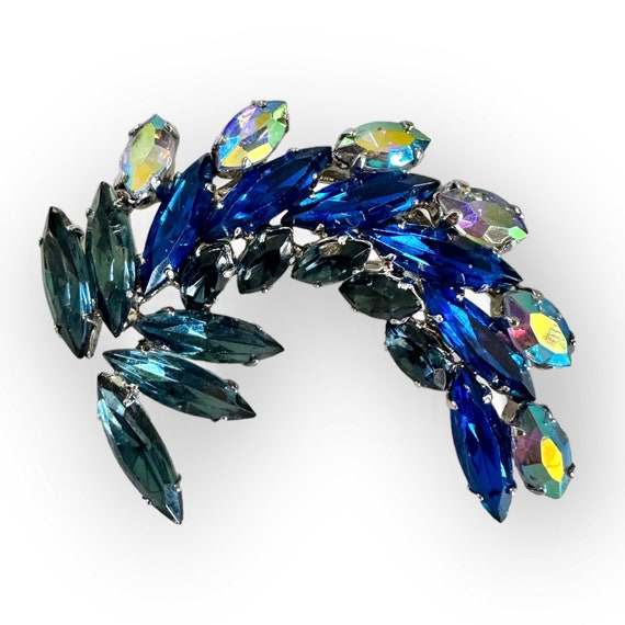 Unsigned Sherman Blue AB Rhinestone Brooch Pin - image 1