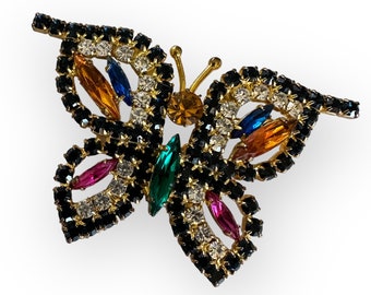 Vintage Rhinestone Butterfly Brooch Pin