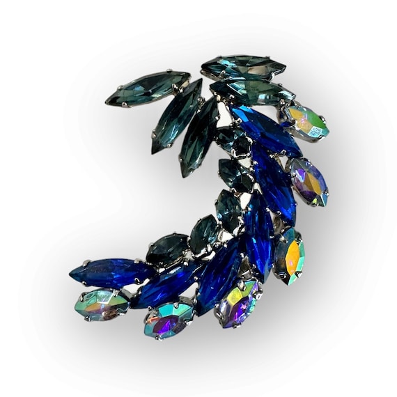 Unsigned Sherman Blue AB Rhinestone Brooch Pin - image 2