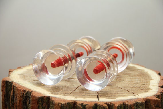 Vintage Red Knobs Clear Glass Door Knobs Clear Door Handles Etsy