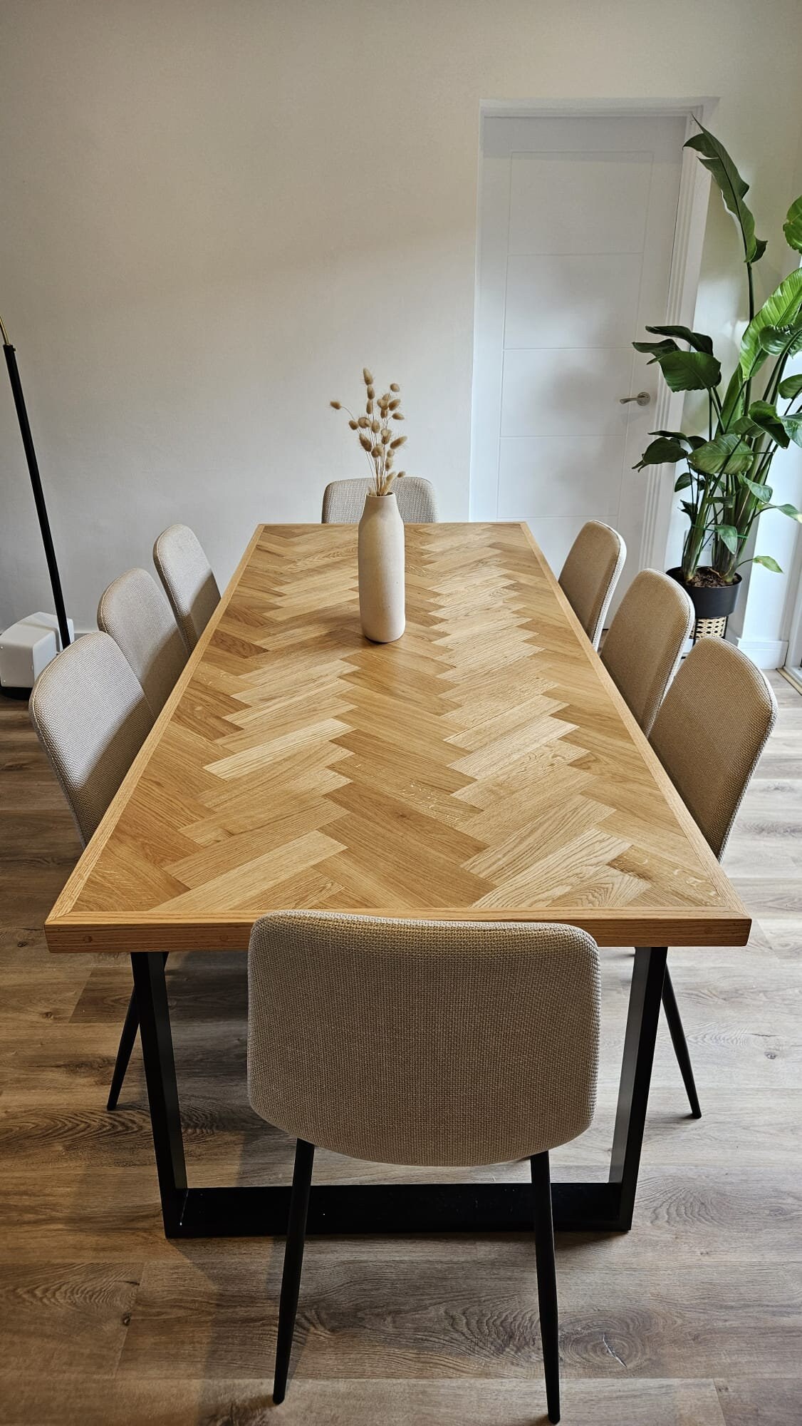 Oak Handmade Herringbone Parquet Dining Table or Desk and