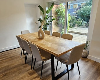 Solid Oak Handmade Parquet Dining Table or Desk & Industrial Metal Legs