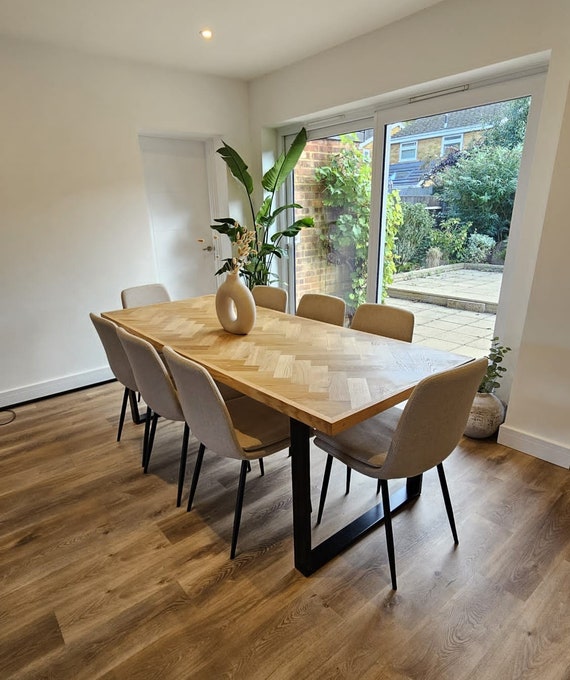 Oak Handmade Herringbone Parquet Dining Table or Desk and