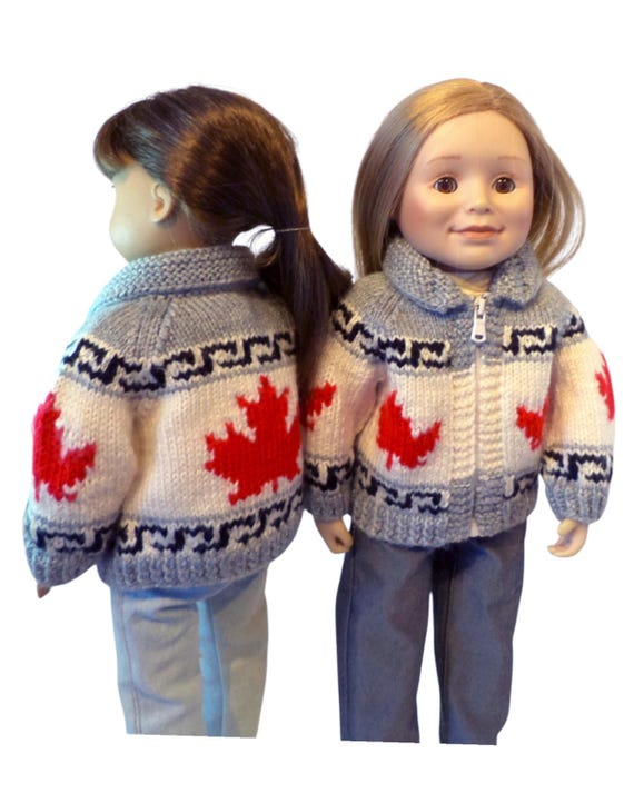 Cowichan Style Sweater with Maple Leaf Motif for 18 Inch Dolls such as Maplelea and American Girl