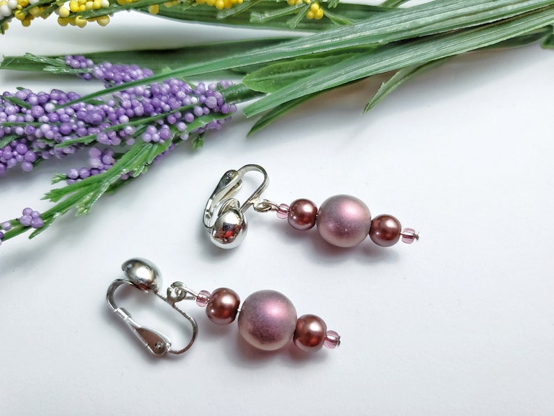rose gold kids clip on earrings Clip on rustic amethyst bead earrings