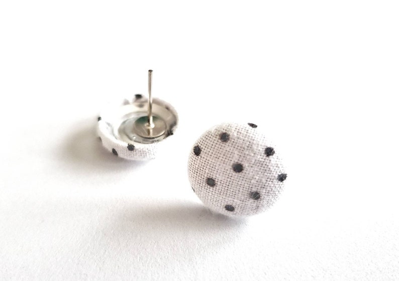 Super Cute Black and White Polka Dot Handmade Fabric Stud Earrings