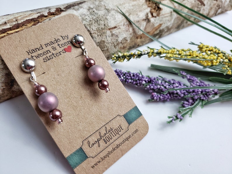 rose gold kids clip on earrings Clip on rustic amethyst bead earrings