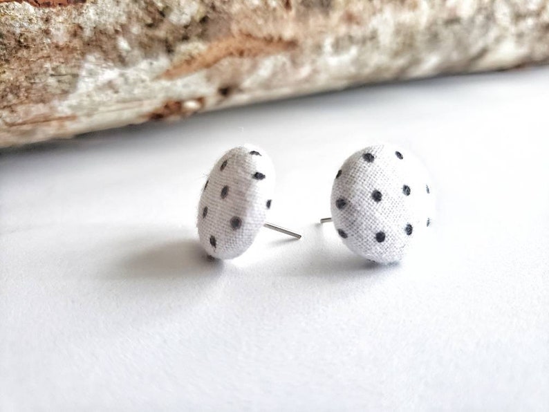 Super Cute Black and White Polka Dot Handmade Fabric Stud Earrings