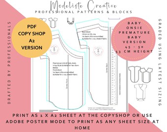 PREMATURE - Baby Body Block Onsie- Sloper- 45-50-53 CM HEIGH - Wrap Over Style - Basic Blocks For Pattern Cutters & Designers