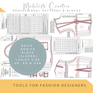 Basic Bodice Block- Sloper- In U.K, U.S. & E.U Maten - Ideaal voor patroonsnijders- Kleur bedrukt- Maak je eigen patronen! Voor jou gedrukt!