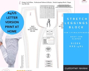 Stretch Legging Block - Size XXS-4XL-UK, USA & Eu Sizing- For Pattern Cutters and Designers- Professional Blocks -A4 Us Letter Print at Home
