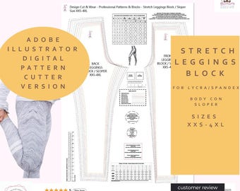 Stretch Legging Block - Size XXS-4XL-UK, USA & Eu Sizing- For Digital Pattern Cutters Designers- Professional Blocks-Adobe Illustrator-Clo3D