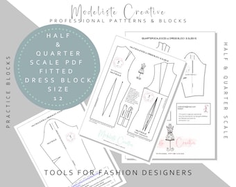 PDF Half & Quarter Scale Fitted Dress Blocks - Perfect Scaled Versions Of The Modeliste Creative Fitted Dress Block - PDF - Practice Slopers