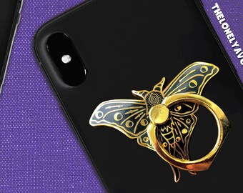 Lunar Moth Phone Ring | White Witch Moth Phone Grip | Witch Gift | Phone Accessories | Full Moon | New Moon | Zodiac Gift | Astrology Gift