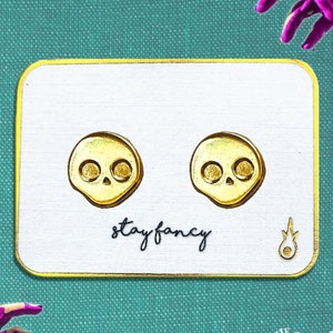 Skull Earrings - Gothic Studs - Gold - Minimalist Earrings - Skeleton - Small