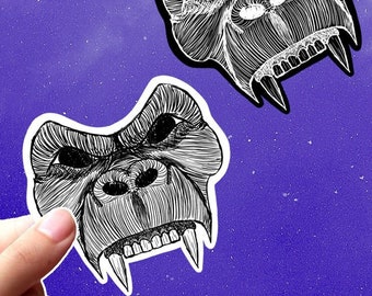 Skull Sticker | Animal Skull Sticker | Occult Sticker | Gorilla Sticker | Ape | Creepy Sticker | Fangs | Monkey Stickers | Witch Stickers