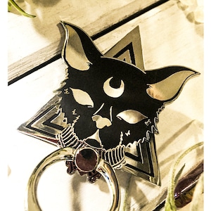 Witch Cat Phone Ring | Black Phone Holder | Gothic Minimalist Smartphone Grip | Cat Phone Case Holder