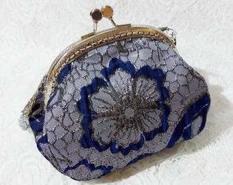 Jacquard Flower Kisslock Bag Clasp Frame Bag Shoulder Bag Evening Elegant Purse Silver Vintage Bag