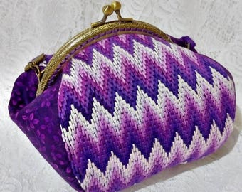 Evening Embroidery Kisslock Bag Clasp Frame Bag Shoulder Bag Purple Purse Gradient Vintage Bag