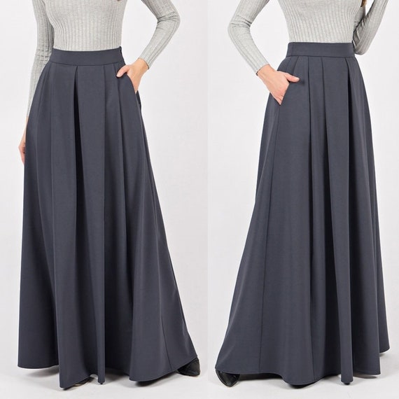 Gray Winter Maxi Skirt Warm Woman Long Skirt Custom Made Gray Skirt