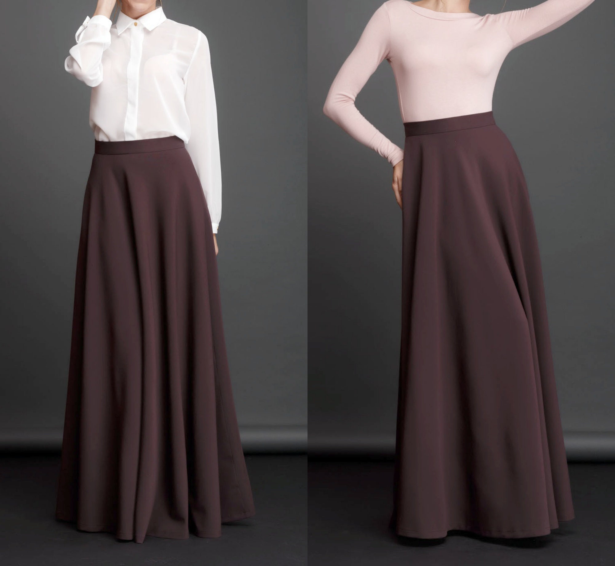 Brown Half Circle Maxi Skirt Flared Long Woman Skirt | Etsy