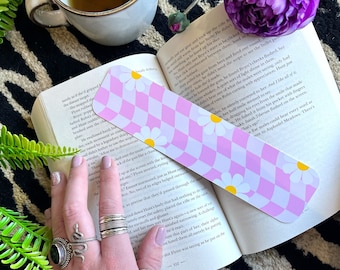 Groovy Daisy Checkered Bookmark | Pink Bookmark | Bookmark Coupon | Cute Bookmark | Gift For Book Lover | Spicy Books | Dark Romance