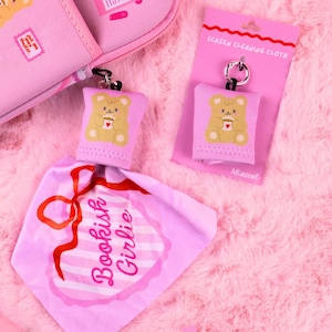 Cute Pink Screen Cleaning Cloth Keychain & Bag Hanger