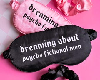 Sognando una maschera per gli occhi in raso da uomo psico-immaginario | Maschera per dormire | Regalo libresco | Lettori di romanzi oscuri | Gli amanti dei libri regalano libri piccanti