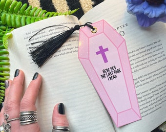 Coffin Here Lies The Last Page I Read Bookmark | Pink Sparkly Bookmark | Bookmark Coupon | Gift for Book Lover | Smut | Dark Romance | Smut