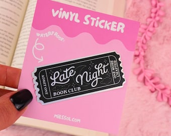 Pegatina holográfica de vinilo impermeable para clubes de lectura nocturnos, ideal para lectores de novelas románticas y amantes de los libros.