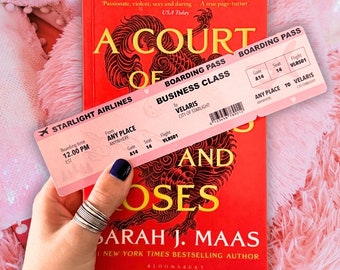 ACOTAR Velaris Book Sparkly Boarding Pass Plane Ticket | Pink Bookmark | Bookmark Coupon | Gift for Book Lover | Smut | Dark Romance Travel