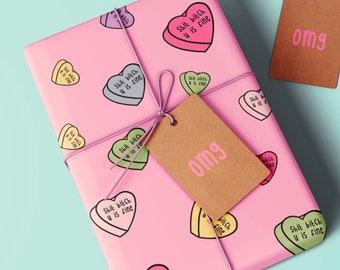 Shit Bitch U Is Fine Candy Hearts Wrapping Paper Roll | Valentines Day Gift Wrap | Funny Gift Wrap | Rappers | Hip Hop Gift | Slang Gift