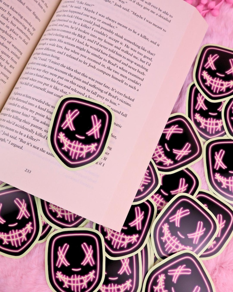 neon glow in the dark masked men, dark romance books, dark romance readers, masktok, neon masked men, booktok sticker, bookish gift, book lover, unhinged books, vinyl kindle sticker