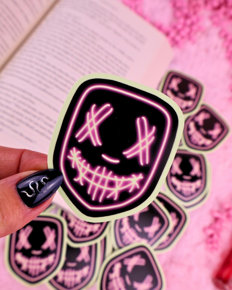 neon glow in the dark masked men, dark romance books, dark romance readers, masktok, neon masked men, booktok sticker, bookish gift, book lover, unhinged books, vinyl kindle sticker