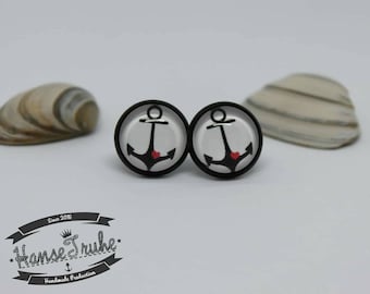 Stud earrings anchor with heart 12 mm & 10 mm