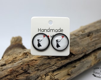 Stud earrings "Girl with heart balloon" Banksy