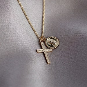 Dainty Cross Charm Necklace, Virgin Mary Necklace, 14k Gold Fill Cross Necklace, Lady Guadalupe Necklace, Catholic Religious Jewelry