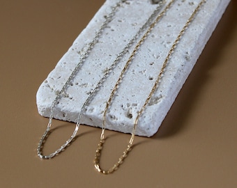 Dainty Elongated Box Chain Necklace, 14k Gold Fill or Sterling Silver