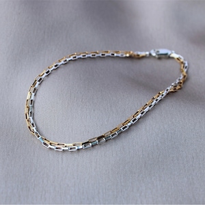 Ultra Dainty Double Strand Bracelet, Box Chain Bracelet, Layering Bracelet, Mixed Metals Bracelet, Double Chain Bracelet