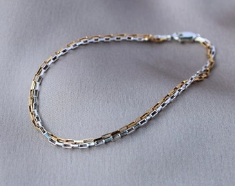 Ultra Dainty Double Strand Bracelet, Gold Fill Box Chain Bracelet, Layering Bracelet, Mixed Metals Bracelet, Double Chain Bracelet