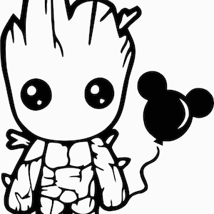 Baby Groot z balonem Myszki Miki SVG