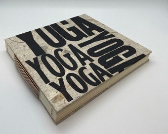 Hand printed kozo lemongrass paper, open spine YOGA journal/notebook/sketchbook/diary, lays flat